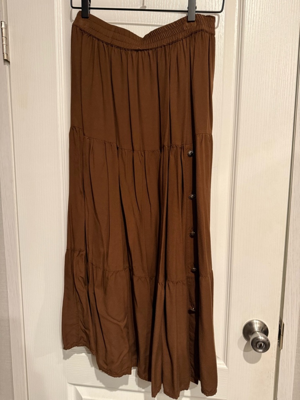 Women's Brown Tiered Maxi Skirt with Side Buttons